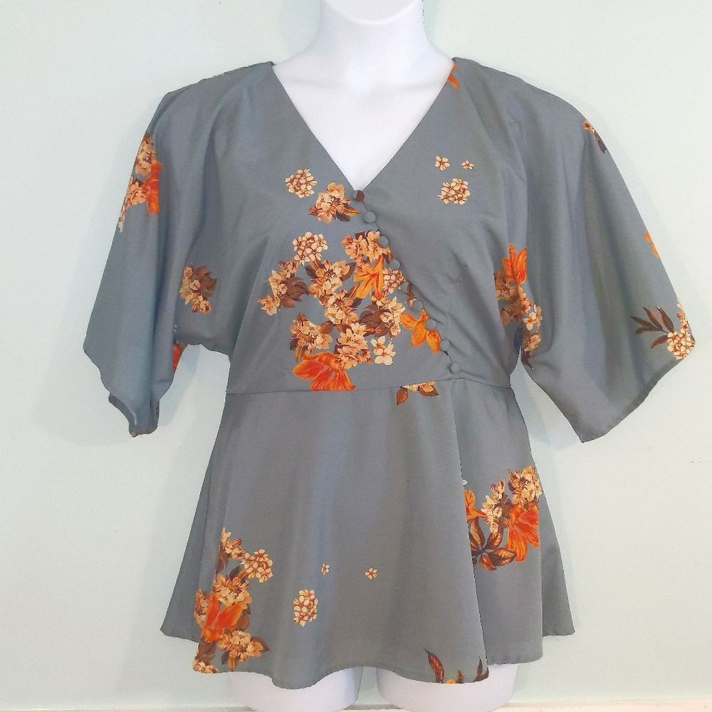 Floral Peplum Eshakti Short Sleeve Shirt